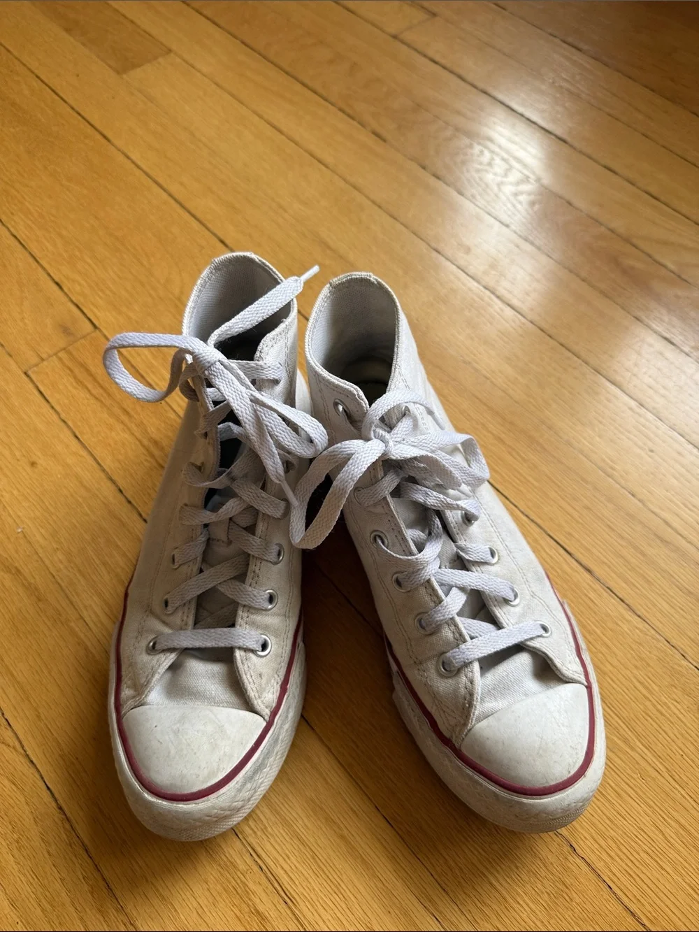 Converse Kids White High-Top Sneakers with Red and Navy Stripes